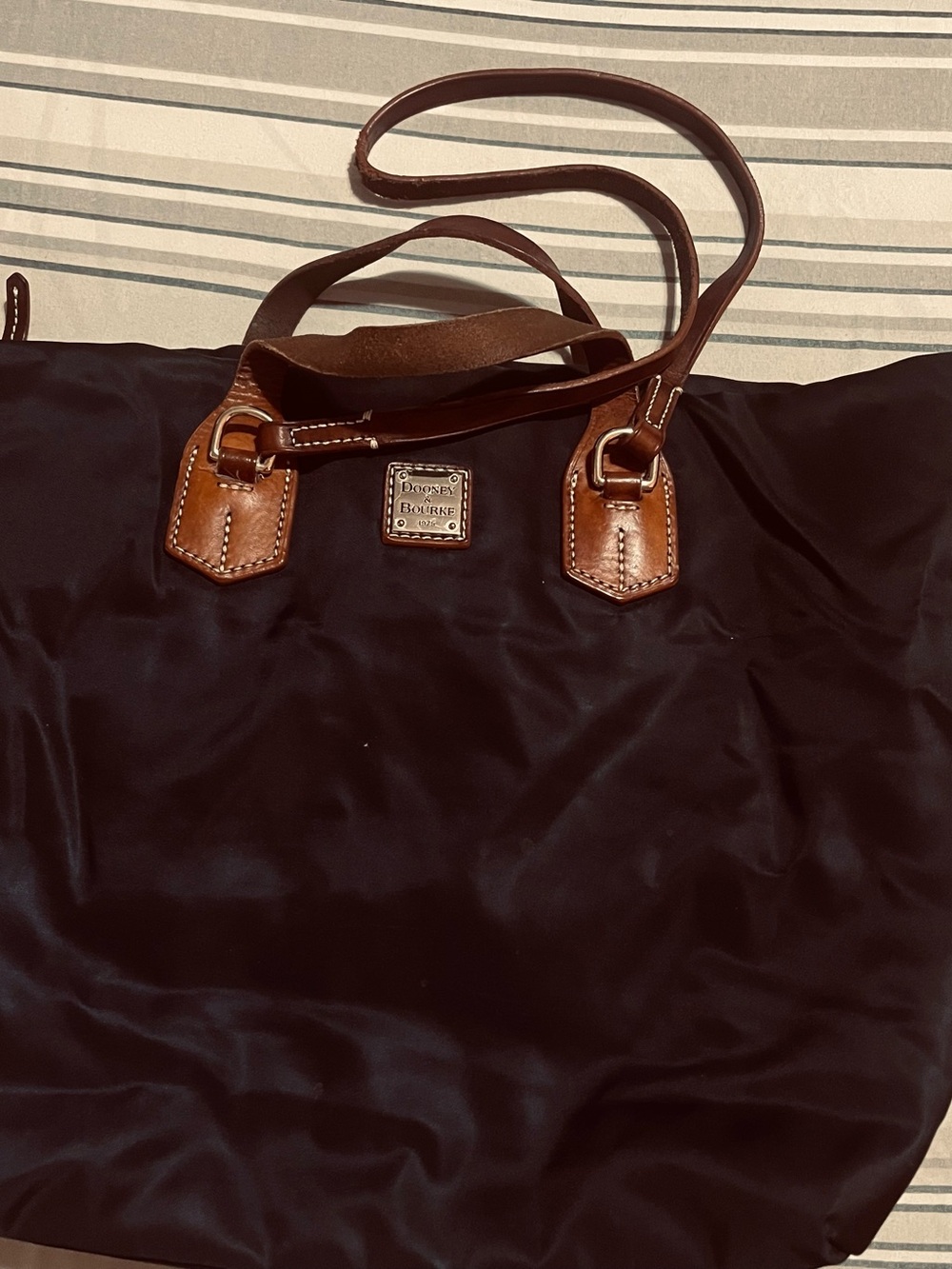 Dooney & Bourke Black Tote with Brown Leather Handles